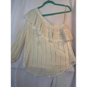 Veronica Beard white One-Shoulder Eyelet Lace Ruffle Top Blouse Sz 6